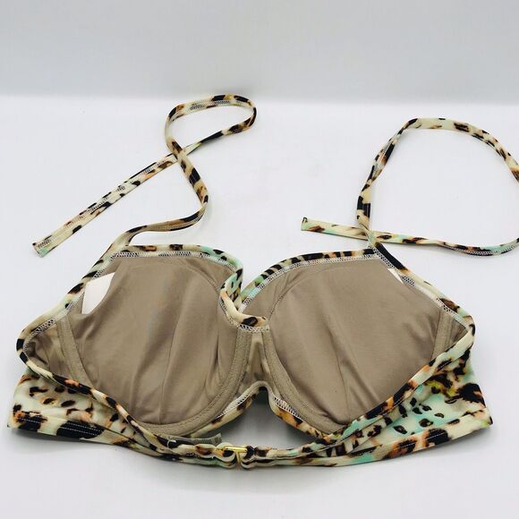 Secret Bikini Top Brown Green Cream Leopard Print Padded Swimwear 34D - Picture 3 of 4